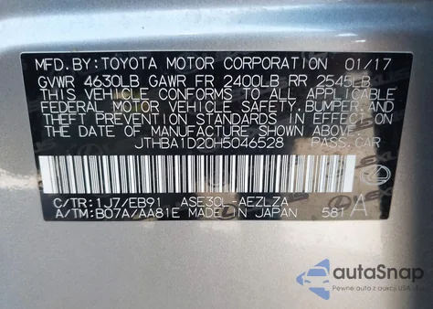 2017 Lexus Is 200T z USA, uszkodzony, nr VIN JTHBA1D20H5046528